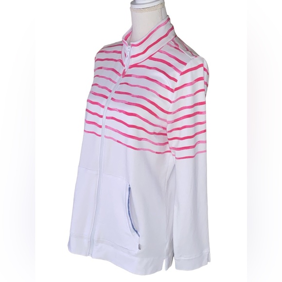 T by Talbots Pink Wave Stripe Full Zip Jacket Size Medium - Picture 12 of 16